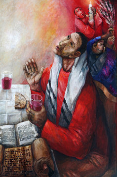 Supper at Emmaus, detail of high altar by Sieger Koder in Church of Our Lady of Sorrows in Rosenberg, Germany