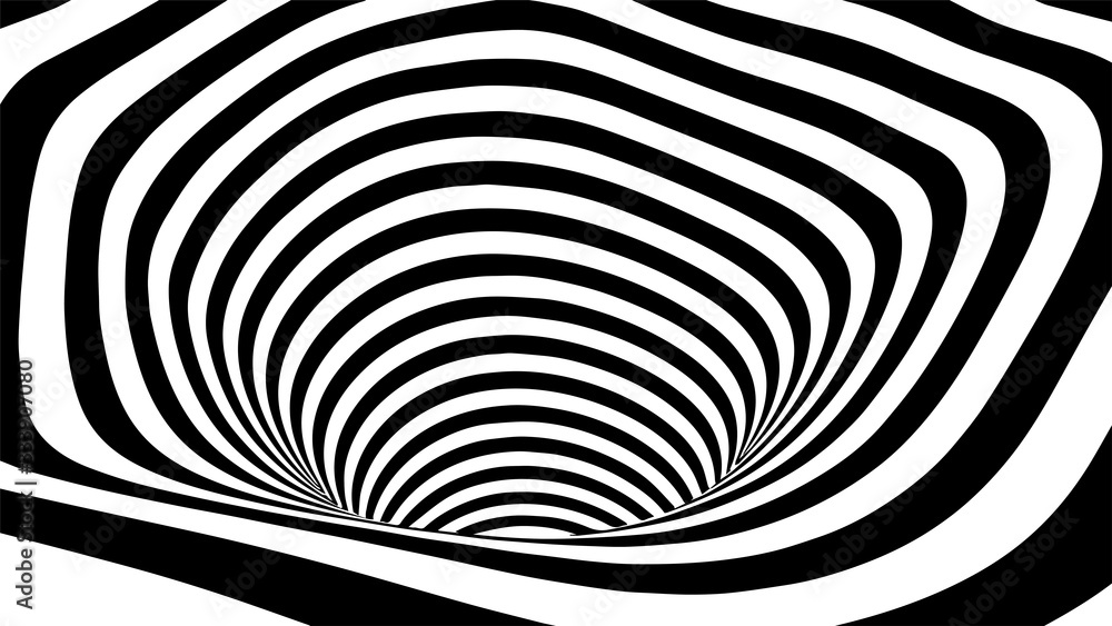 Poster black and white abstract wormhole. optical illusion. twisted vector illustration. 3d tunnel.