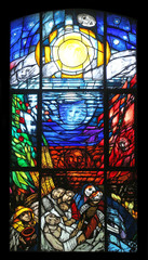 Stigmatization of St. Francis, stained glass window by Sieger Koder in Saint Francis chapel in...