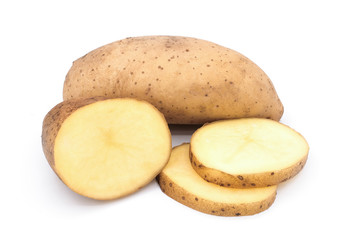 Raw potato slice isolated on white background
