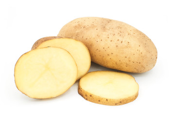 Raw potato slice isolated on white background