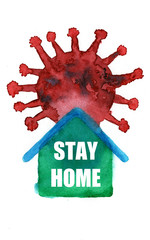 Stay Home Watercolor Logo Background Isolated hand Drawing