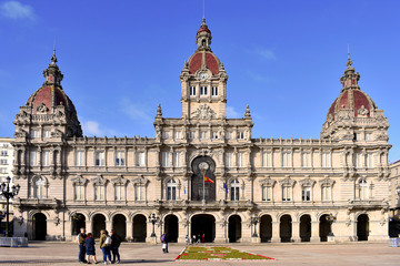 Fototapeta na wymiar A Coruña town hall in the María Pita square. La Coruña, Galicia. Spain. Europe. October 8, 2019 