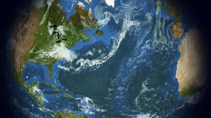 Earth globe with transparent night map of earth slow rotates around its axis, seamless futuristic technology animation of digital world - Powered by Adobe