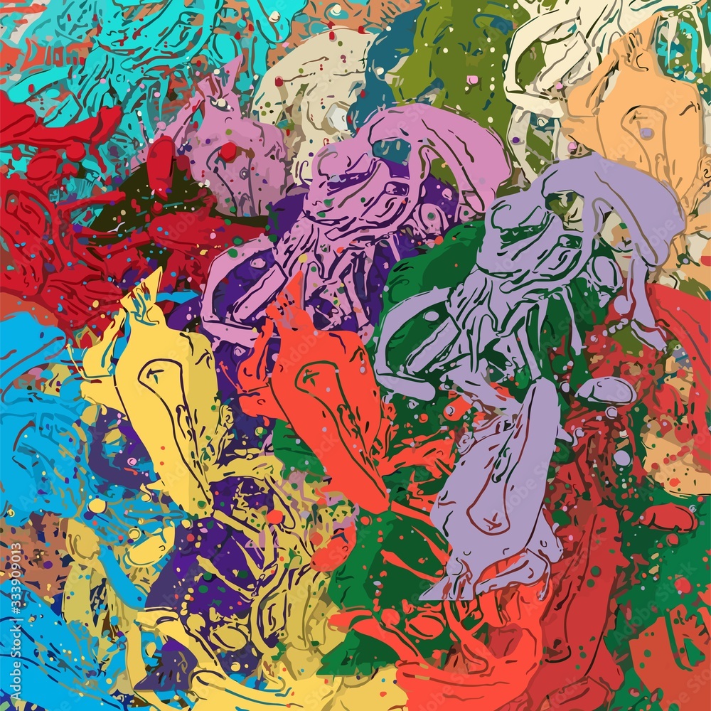 Poster abstract background blurred texture of shapes of colored lines and spots of paint