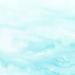 Blue sky and clouds. Ocean water background. Abstract hand painted watercolor texture. 