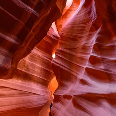 Beautiful view of amazing sandstone formations in famous Antelope Canyon on a sunny day near town...