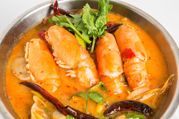 spicy tom yum soup with big prawns mushroom and dry chili