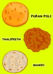 Puran poli,Thalipeeth,Bhakri indian Chapati or Bread Vector
