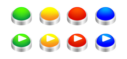 button circle 3d shape for buttons games play isolated on white, colorful modern buttons simple and convex, sphere button flat style icon sign for application play, buttons play for website and app