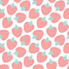Berry pattern. Seamless pattern of pink strawberries in flat style on a white background. Vector 8 EPS.