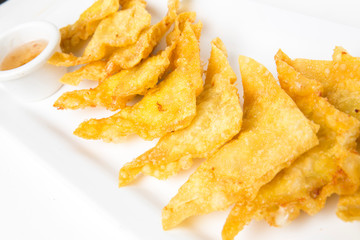 thai fried wonton pastry with minced pork inside chinese style