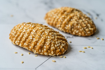 Homemade Healthy Organic Turkish Pastry Pogaca with Sesame Seeds / Salty or Salted Cookies.