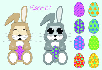  Easter bunny with an egg and a set of 8 Easter eggs