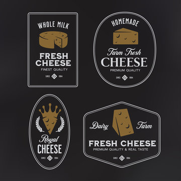 Cheese labels set. Vector vintage illustration.