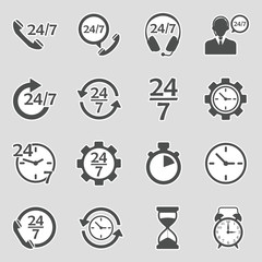 24/7 Icons. Sticker Design. Vector Illustration.