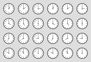 Analog Clock Icons. Sticker Design. Vector Illustration.