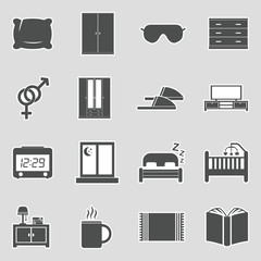 Bedroom Icons. Set 2. Sticker Design. Vector Illustration.