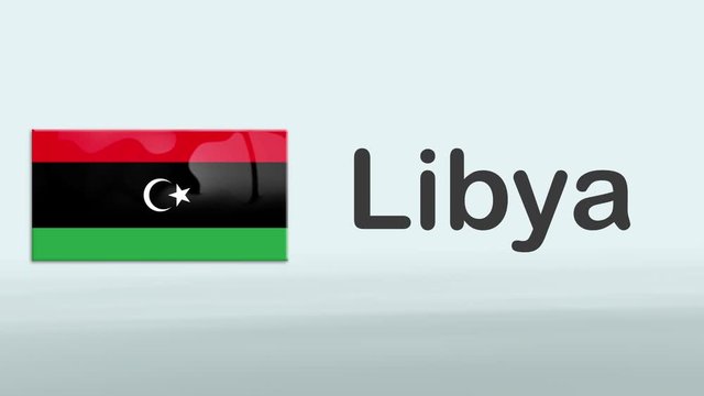 3d Presentation promo intro in white background with a colorful ribon of the flag and country of Libya