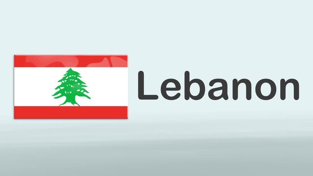 3d Presentation promo intro in white background with a colorful ribon of the flag and country of Lebanon