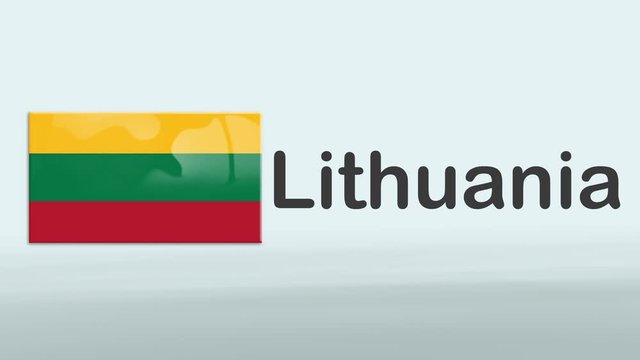 3d Presentation promo intro in white background with a colorful ribon of the flag and country of Lithuania