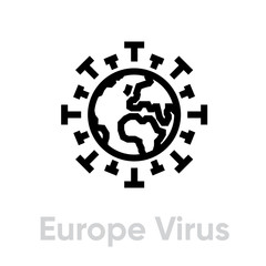 Europe Virus Spread, Globe Pandemic, Novel Coronavirus 2019-nCoV contamination icon. Editable line vector.