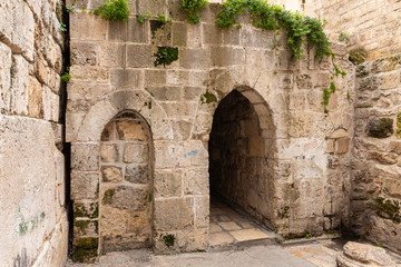Fototapeta na wymiar The passage leading to the Little Western Wall in the old district of Jerusalem city in Israel
