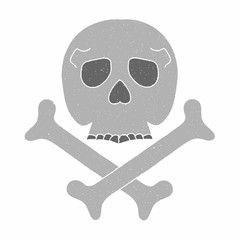 skull danger sign vector design. digital hand drawn style. grain texture