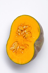 Cross section of a pumpkin isolated on white background. 