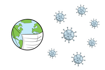 Planet Earth vs virus microbes on white back isolated