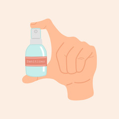 Coronavirus, covid-19. Sanitizer in the hand, isolated background. Vector illustration, flat style.