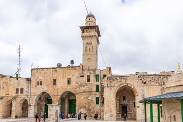 Fototapeta premium The Medresse and the Bab al-Silsila minaret are on the Temple Mount in the Old Town of Jerusalem in Israel