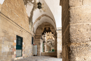 The passage passing along the eastern wall on the Temple Mount in the Old Town of Jerusalem in Israel