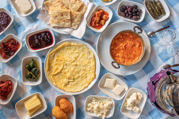 Delicious traditional turkish breakfast on the table