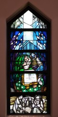 God, the Creator of all life, stained glass window by Sieger Koder in church of Saint John in...