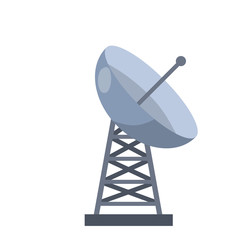 Antenna for receiving radio and television signals. Radar tower. Metal industrial construction. Radio waves and communications. Cartoon flat illustration