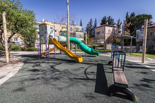 Jerusalem- Israel: Empty Streets During Corona Virus Quarantine - Empty Children Playground In A Neighborhood