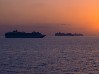 Cruise ships in the open ocean at the quarantine time during COVID-19 virus epidemic