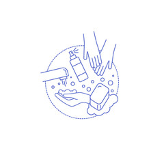 Hand washing. Disease prevention and hygiene. Healthcare. Linear icon with hands and soap. Sanitation and protection against infection and disease.