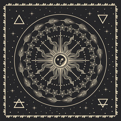 sun, magical vector illustration, tarot cards symbol, alchemy