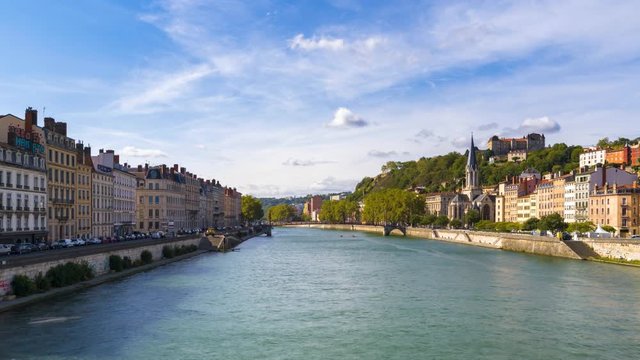 Lyon france skyline time lapse view from brice church old town.