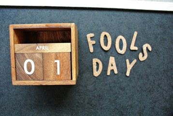 Wooden calendar on April 01,April fool's day.