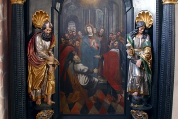 Fototapeta premium Pentecost, descent of the Holy Spirit, altar of the Holy Spirit in the Church of Saint Catherine of Alexandria in Zagreb, Croatia