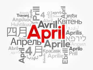 April in different languages of the world, word cloud concept background