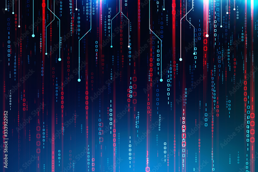 Poster 2d illustration abstract digital binary data on computer screen