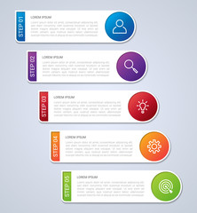 Business data visualization, infographic template with 5 steps on gray background, vector illustration
