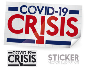 Fototapeta premium Gridded Sticker with Arrow Down Announcing COVID-19 Financial Crisis, Vector Illustration