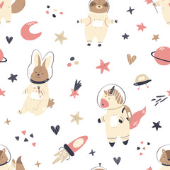 Seamless pattern with animals and space elements © danceyourlife