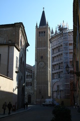 Parma, Italy, bell tower and baptistery