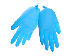 Blown up latex surgical glove isolated on white background